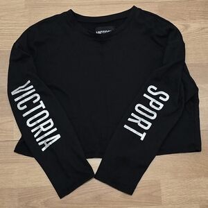 Victoria's Secret Black Crop Long Sleeve 'VICTORIA' 'SPORT' Sleeve Top